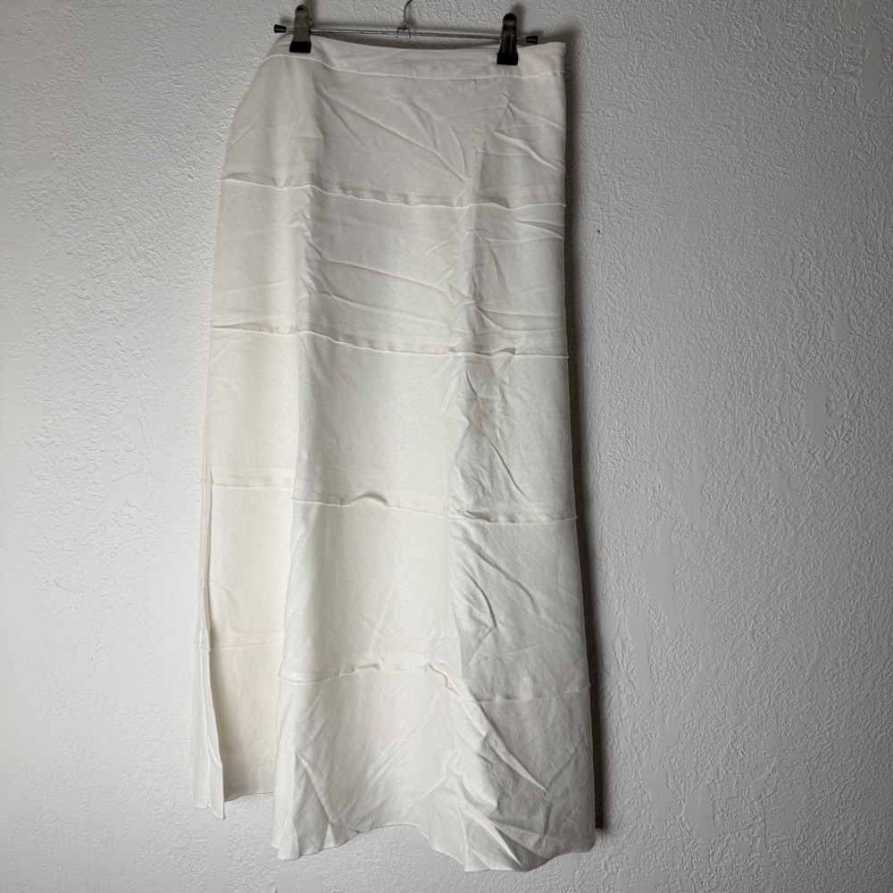 Westport 1962 Women 10 White Linen Blend Tiered Maxi Skirt Coastal Minimalist